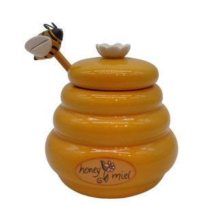 Bee Hive Honey Jar Joie with Dipper Yellow Bee 3.5 Inches Tall